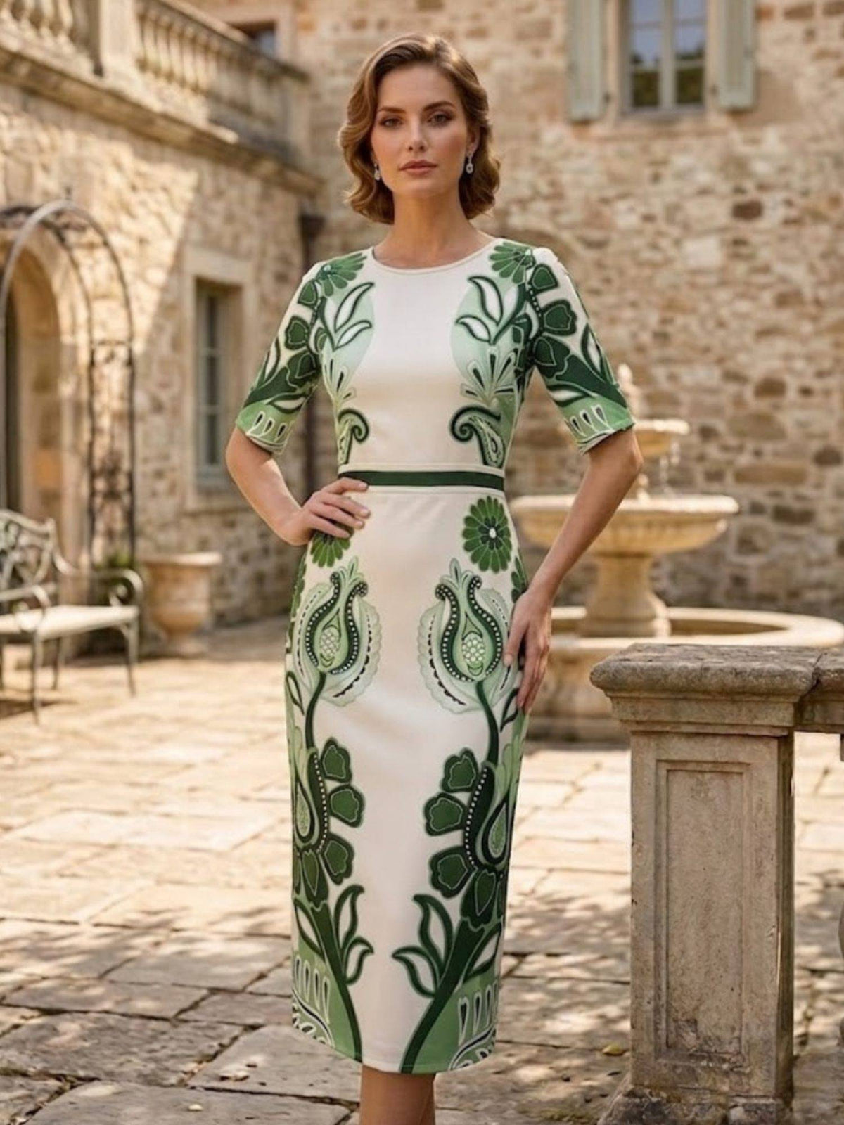 Green Linen Midi Dress | D56 - view 4