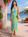 Blue Halter-Neck Paisley Maxi Dress | D56 - view 1
