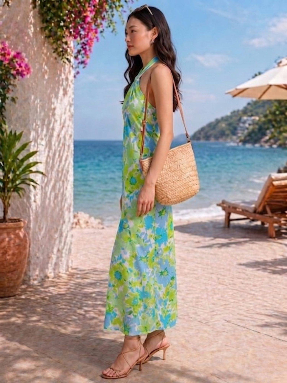 Blue Halter-Neck Paisley Maxi Dress | D56 - view 3