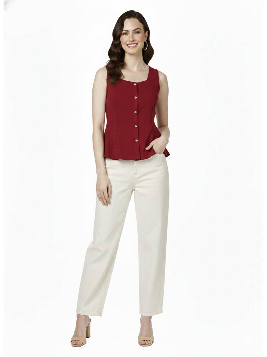 Marron Peplum Top in Ballentine Fabric | pt51 - view 4