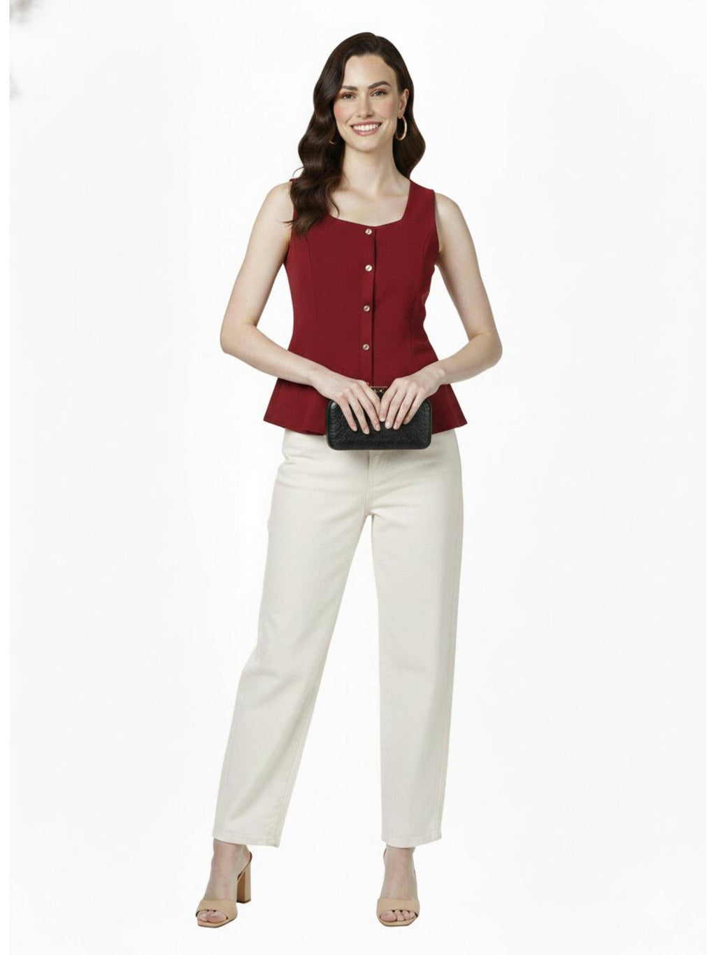 Marron Peplum Top in Ballentine Fabric | pt51 - view 5