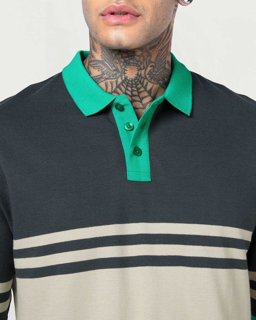 Men's Grey & Beige Color Block Oversized Polo T-shirt Morrislane