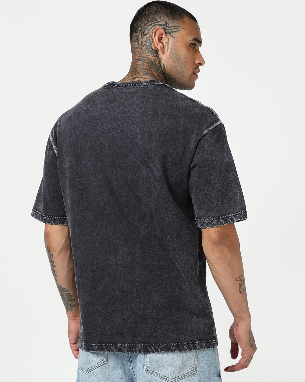 Men's Black Graphic Printed Oversized Acid Wash T-shirt Morrislane image 4
