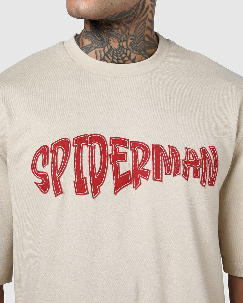 Men's Beige Spiderman Applique Oversized T-shirt Morrislane image 6