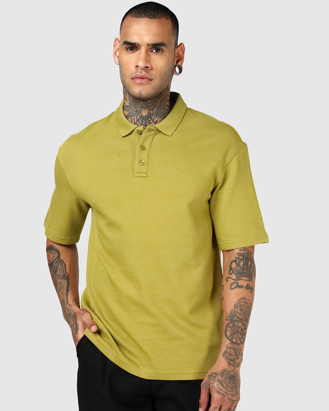 Men's Avocado Oil Yellow Textured Oversized Polo T-shirt Morrislane image 2