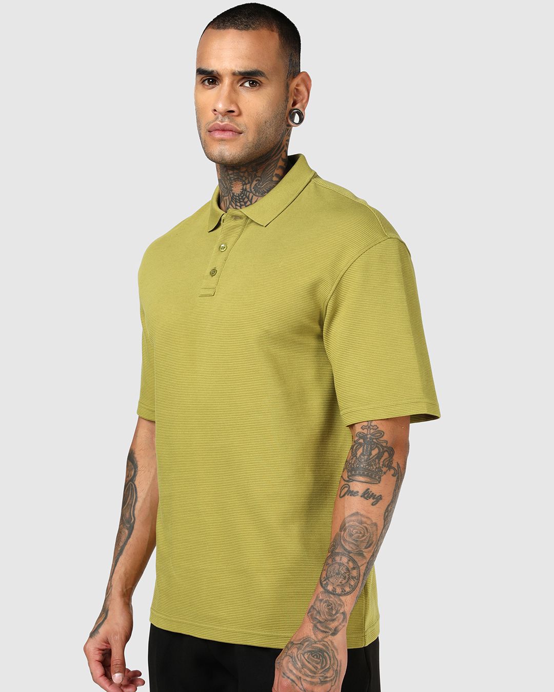 Men's Avocado Oil Yellow Textured Oversized Polo T-shirt Morrislane image 4