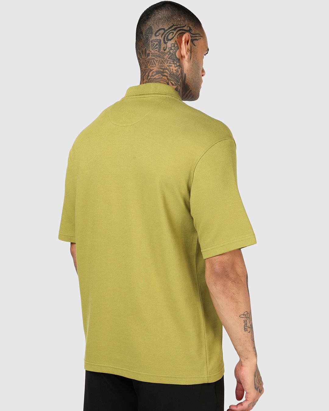Men's Avocado Oil Yellow Textured Oversized Polo T-shirt Morrislane image 5