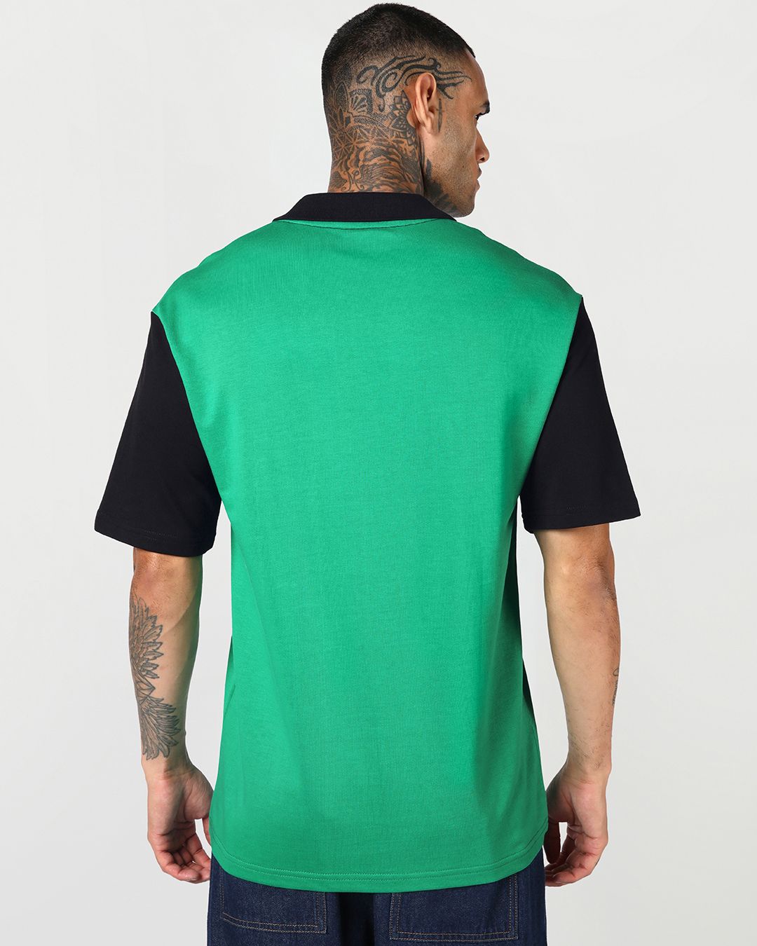 Men's Green & Black Color Block Oversized Polo T-shirt Morrislane image 4