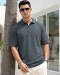 Men's Grey Textured Oversized Polo T-shirt Morrislane image 1