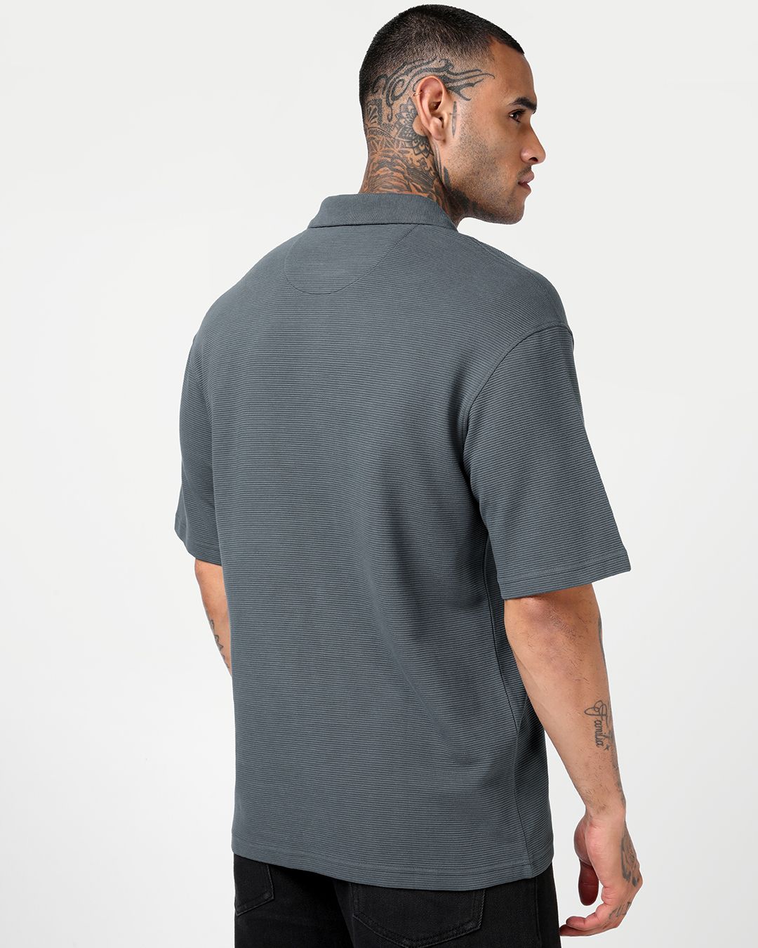 Men's Grey Textured Oversized Polo T-shirt Morrislane image 4