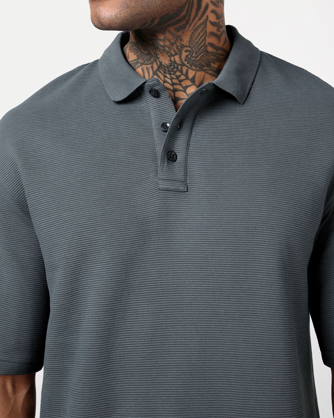 Men's Grey Textured Oversized Polo T-shirt Morrislane image 6