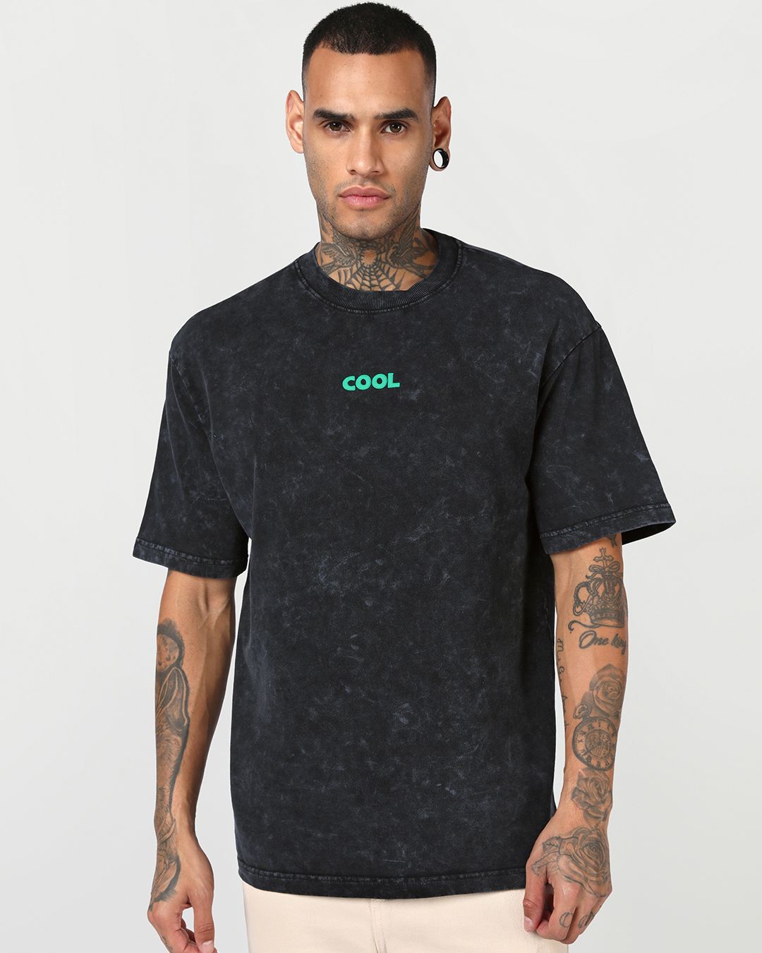 Men's Black Embroidered Oversized Acid Wash T-shirt Morrislane image 2