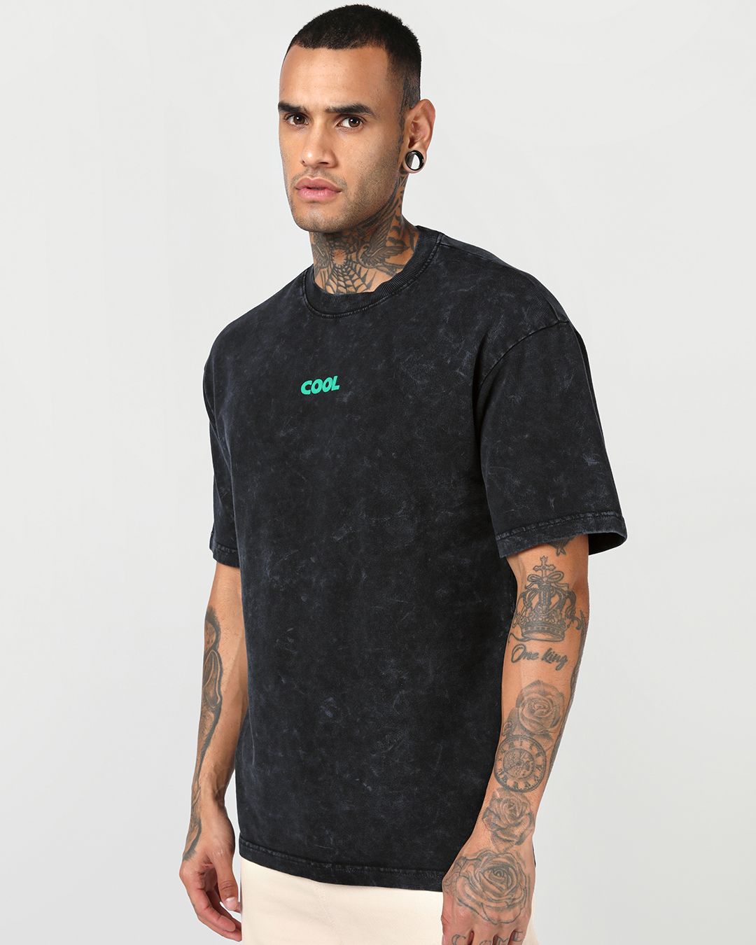 Men's Black Embroidered Oversized Acid Wash T-shirt Morrislane image 4