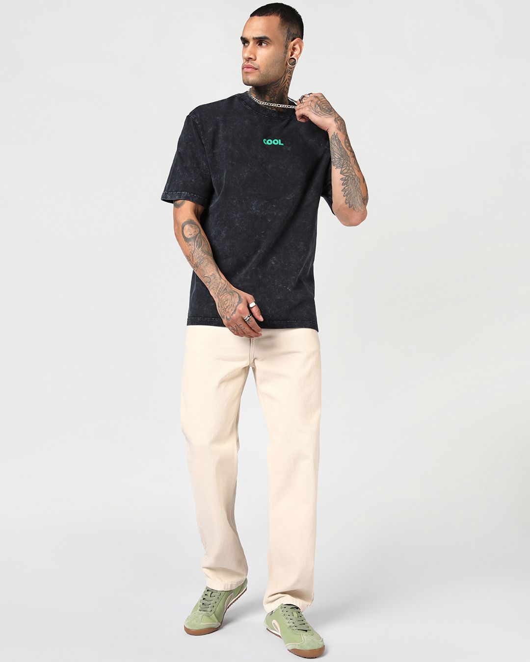 Men's Black Embroidered Oversized Acid Wash T-shirt Morrislane image 5