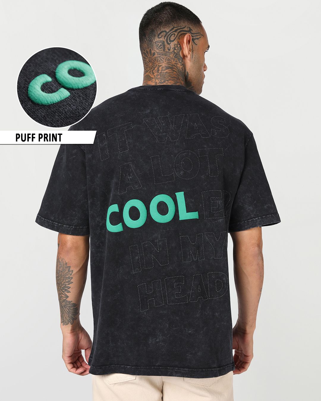 Men's Black Embroidered Oversized Acid Wash T-shirt Morrislane image 1