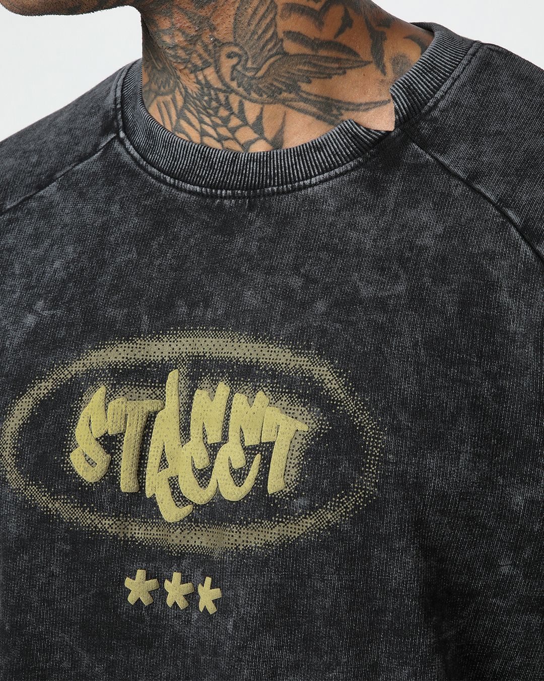 Men's Black Typography Oversized Acid Wash T-shirt Morrislane image 6