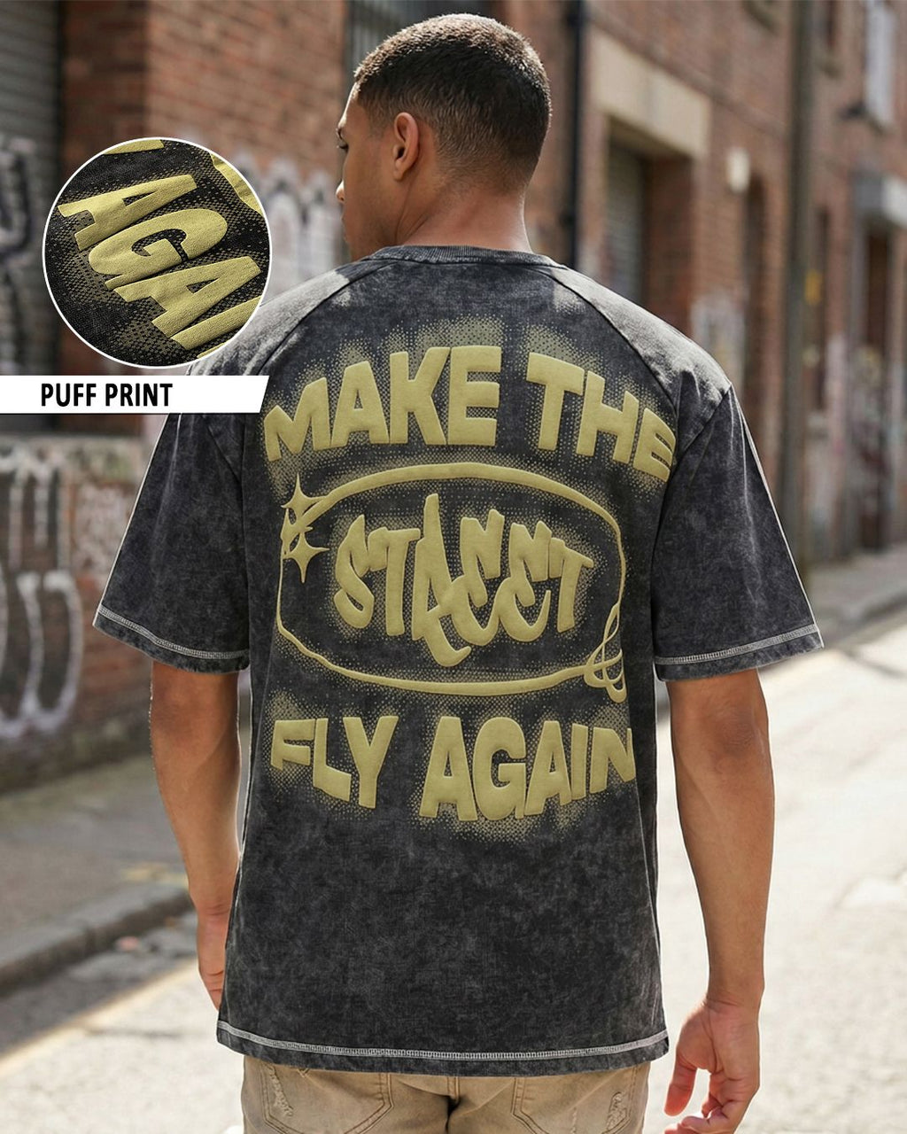 Men's Black Typography Oversized Acid Wash T-shirt Morrislane image 1