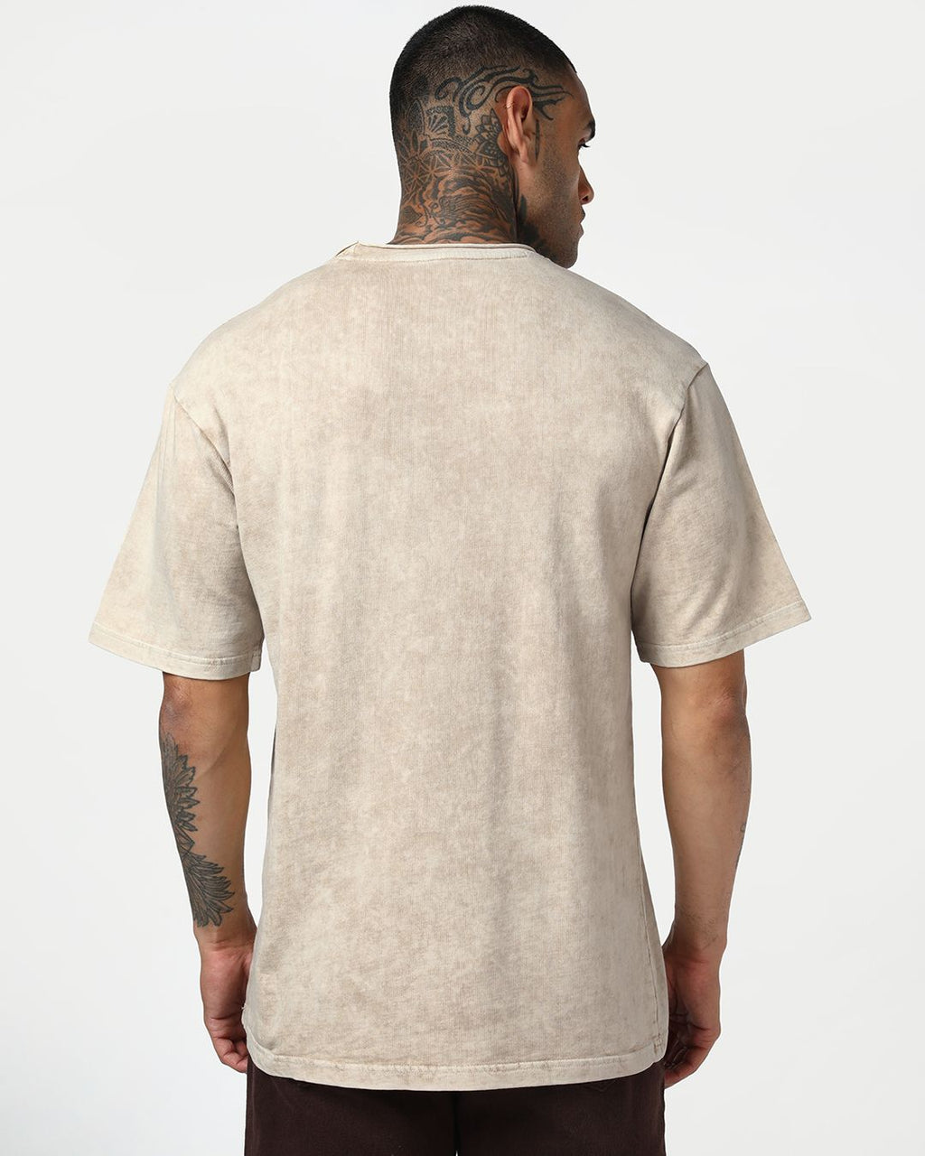 Men's Beige Applique Oversized Acid Wash T-shirt Morrislane image 4