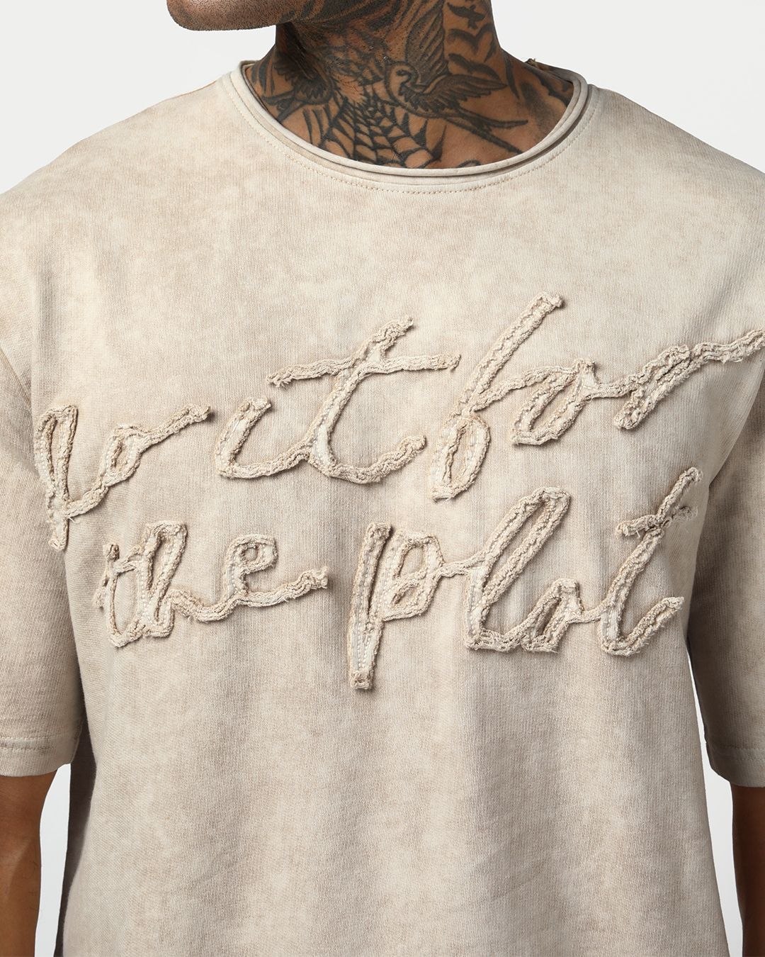 Men's Beige Applique Oversized Acid Wash T-shirt Morrislane image 6