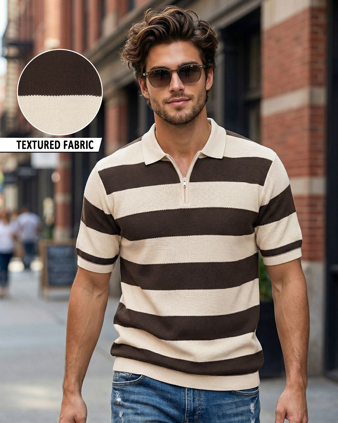 Men's Brown & Beige Color Block Polo T-shirt Morrislane image 1