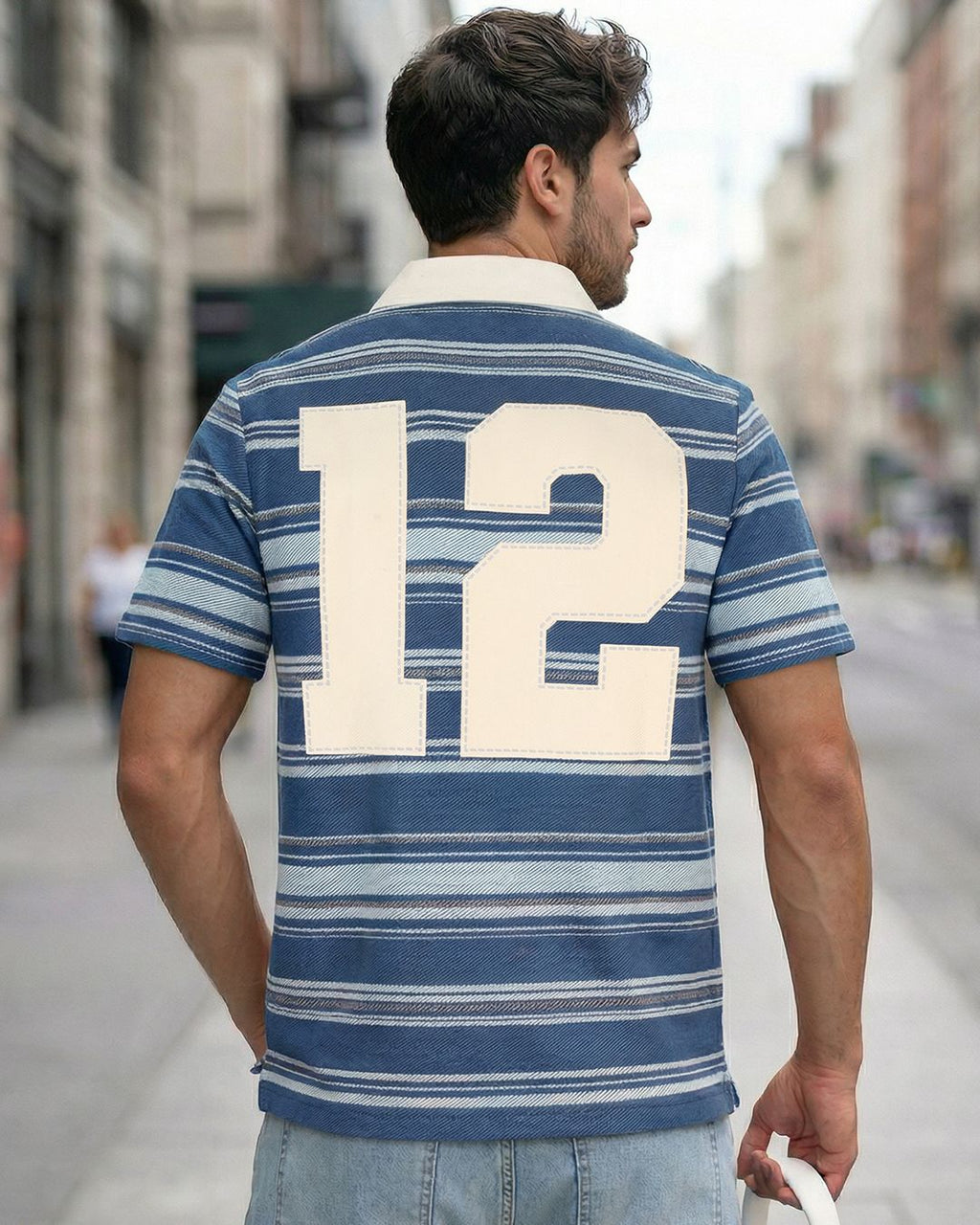 Men's Blue Striped Polo T-shirt Morrislane image 1