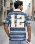 Men's Blue Striped Polo T-shirt Morrislane image 1