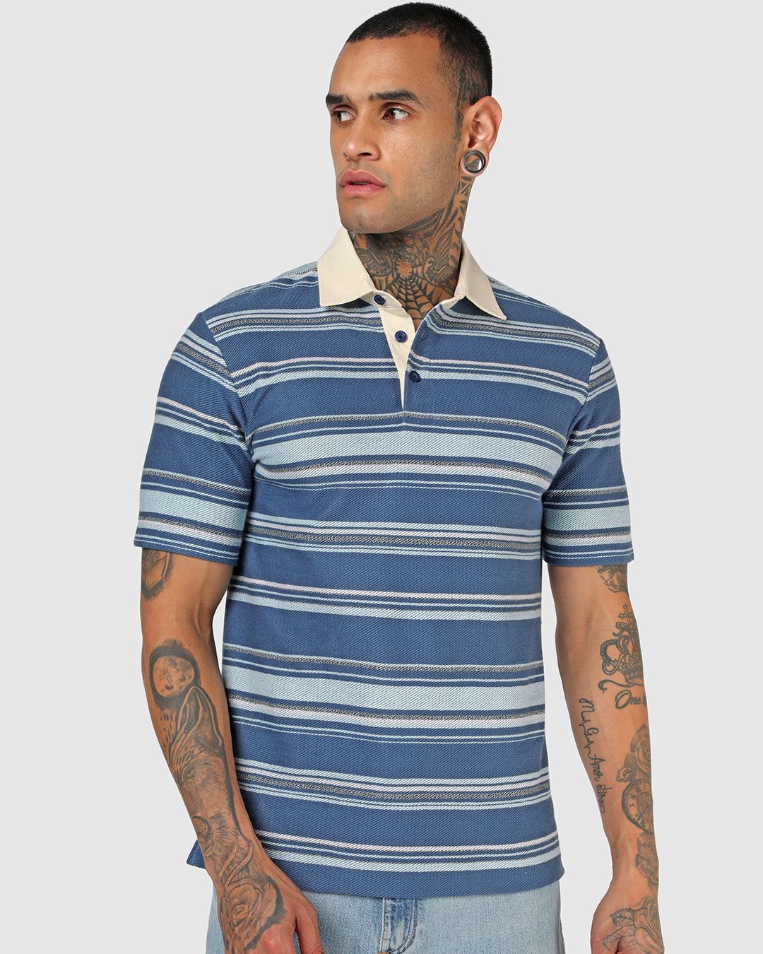 Men's Blue Striped Polo T-shirt Morrislane