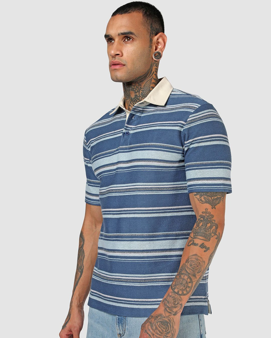 Men's Blue Striped Polo T-shirt Morrislane image 3