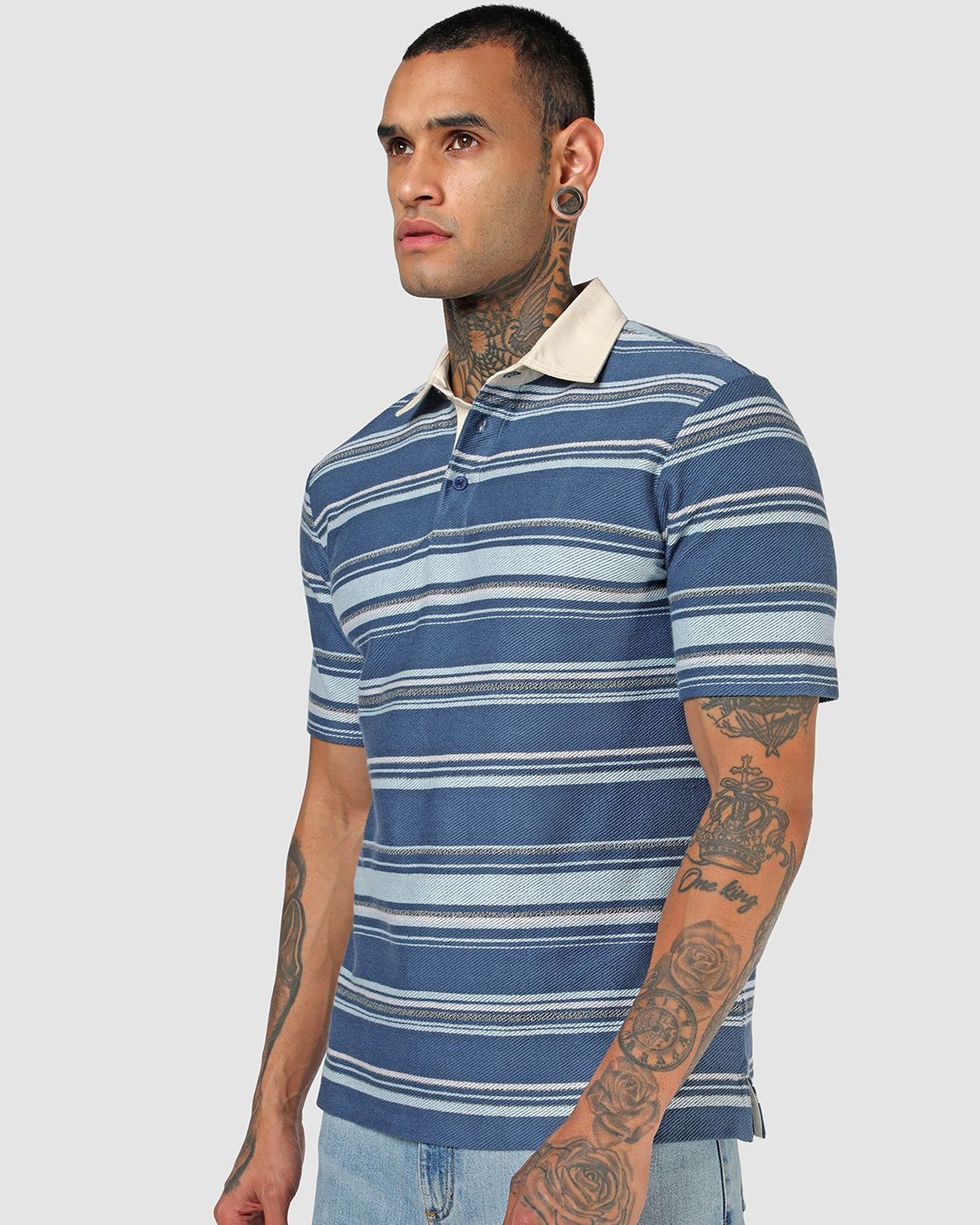 Men's Blue Striped Polo T-shirt Morrislane image 3