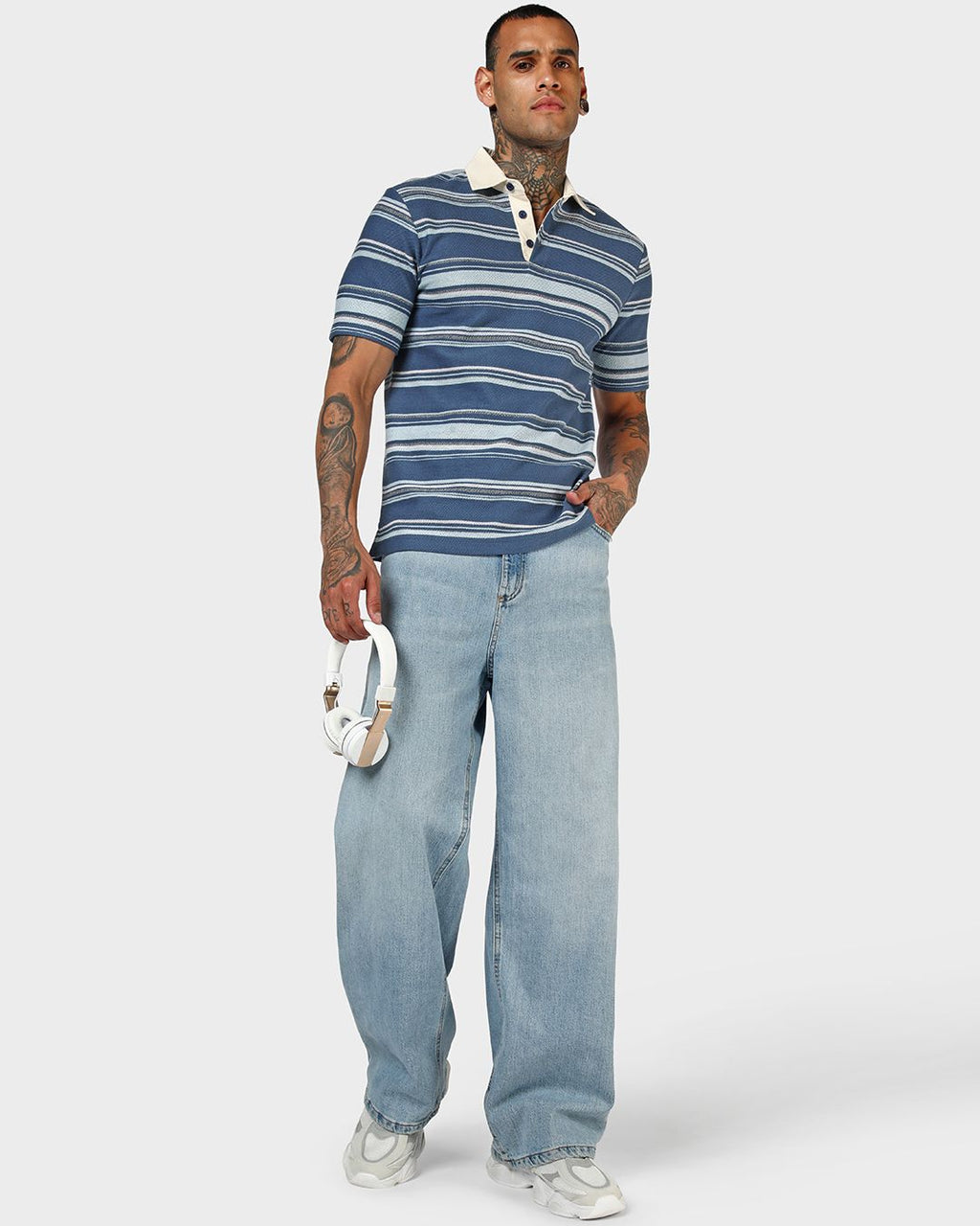 Men's Blue Striped Polo T-shirt Morrislane image 4