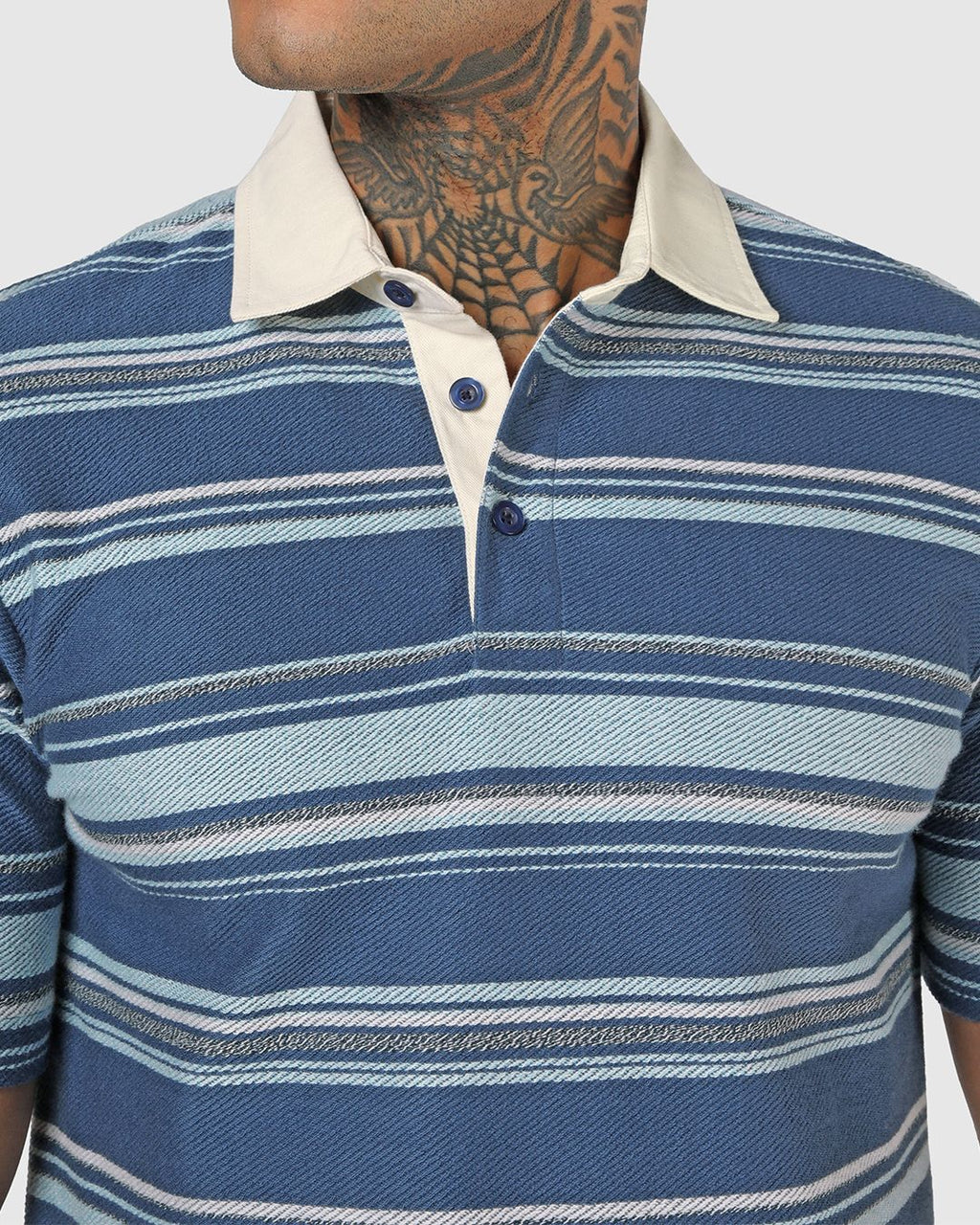 Men's Blue Striped Polo T-shirt Morrislane image 5