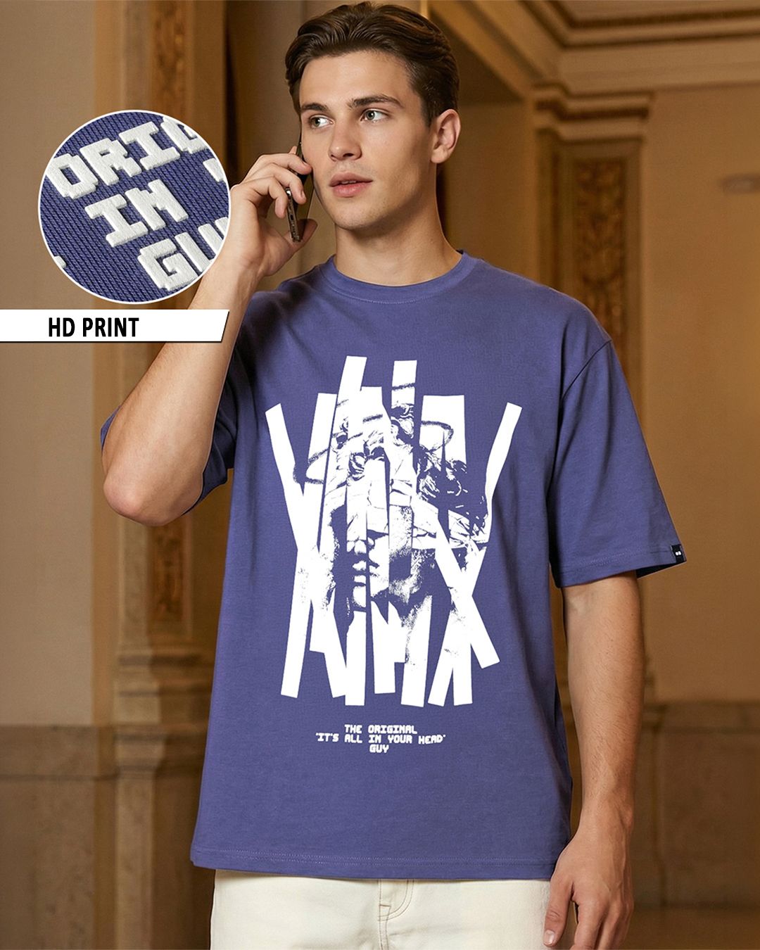 Men's Skipper Blue Original Graphic Printed Oversized T-shirt Morrislane