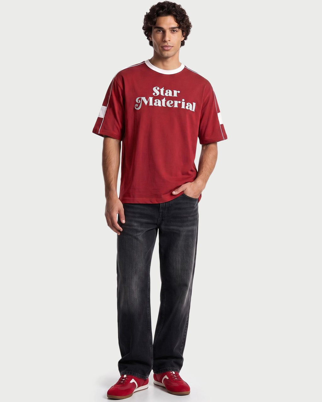 Men's Red Embroidered Oversized T-shirt