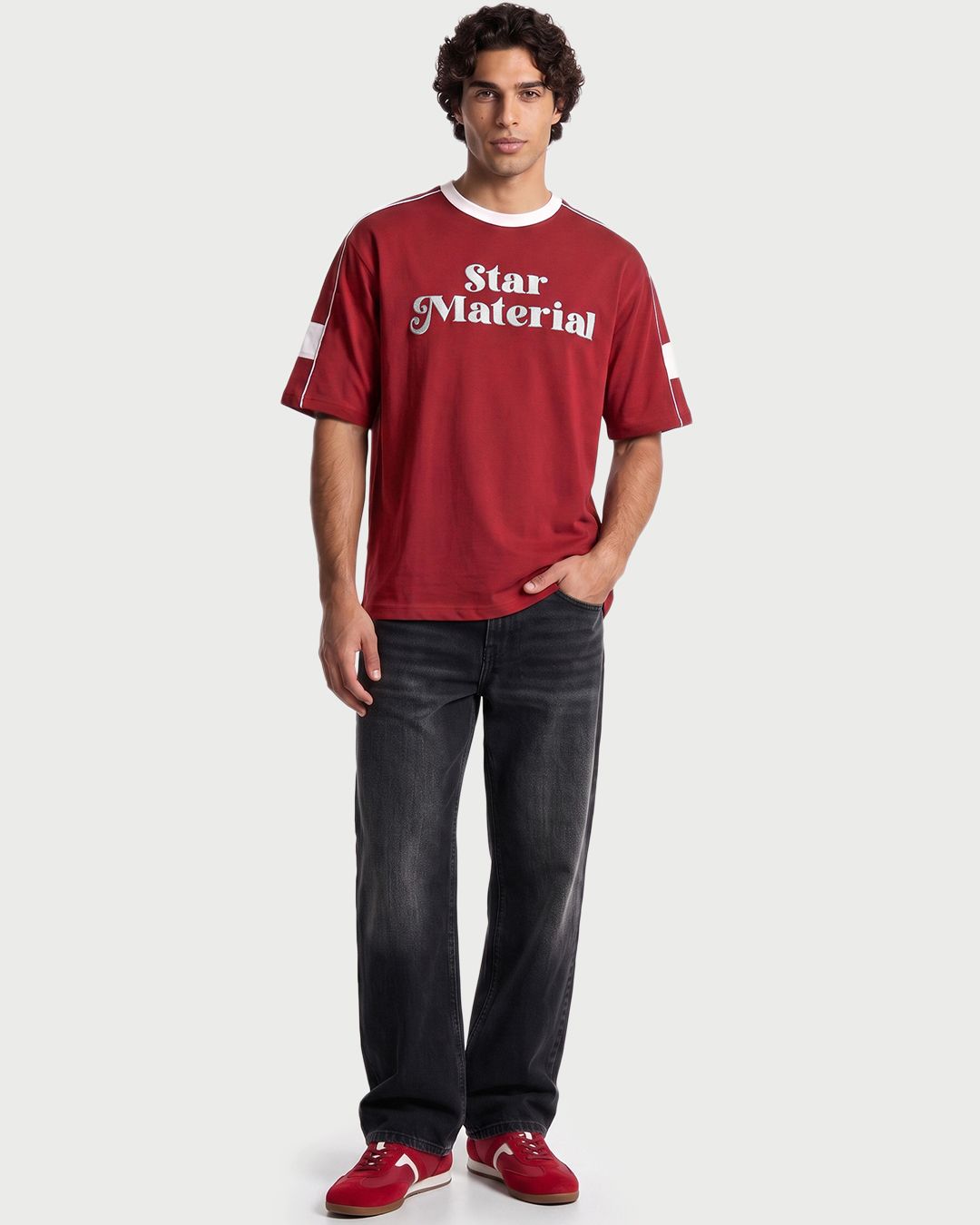 Men's Red Embroidered Oversized T-shirt