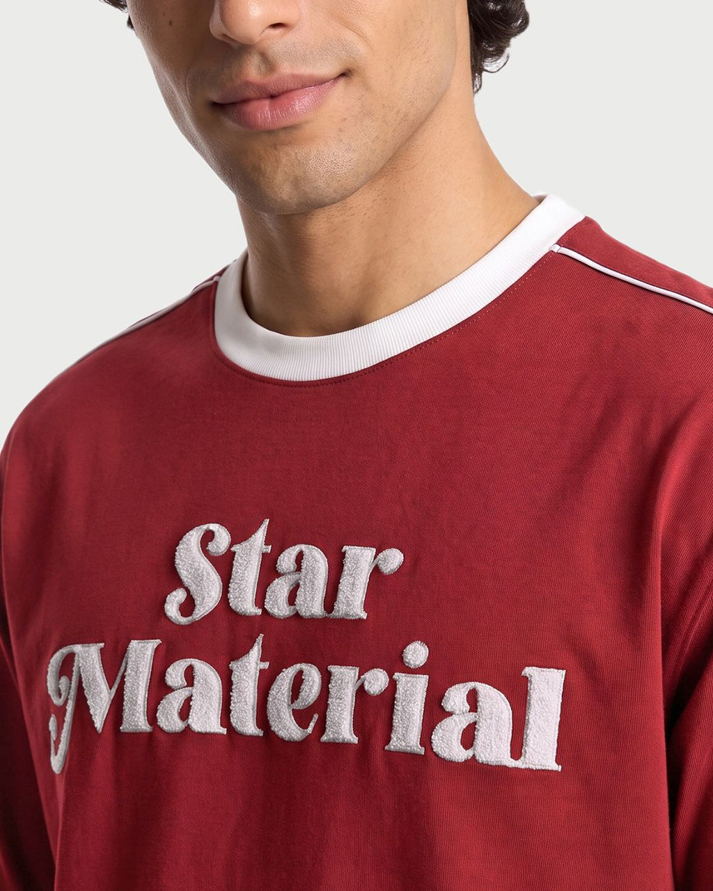 Men's Red Embroidered Oversized T-shirt