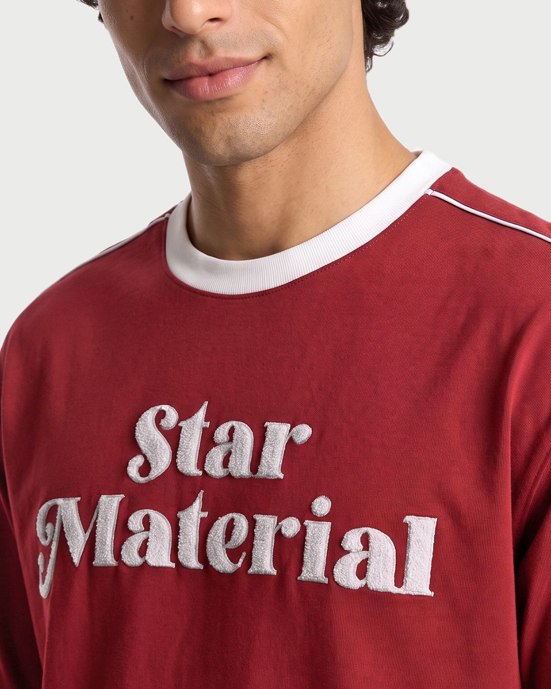 Men's Red Embroidered Oversized T-shirt