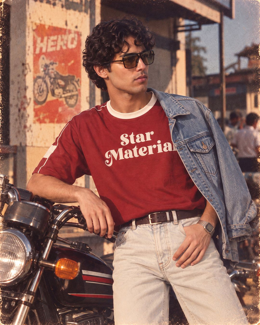 Men's Red Embroidered Oversized T-shirt