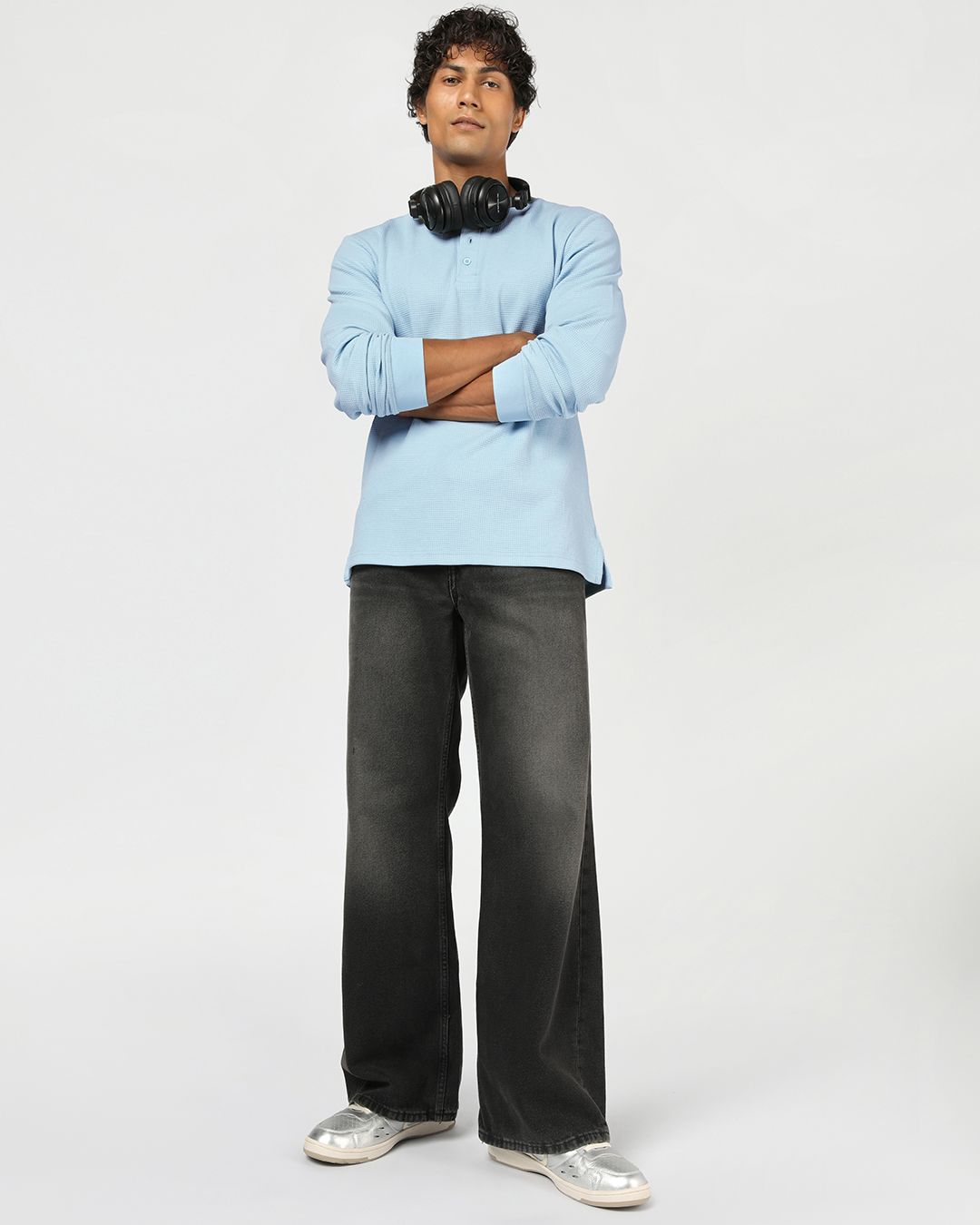 Men's Blue Textured T-shirt Morrislane