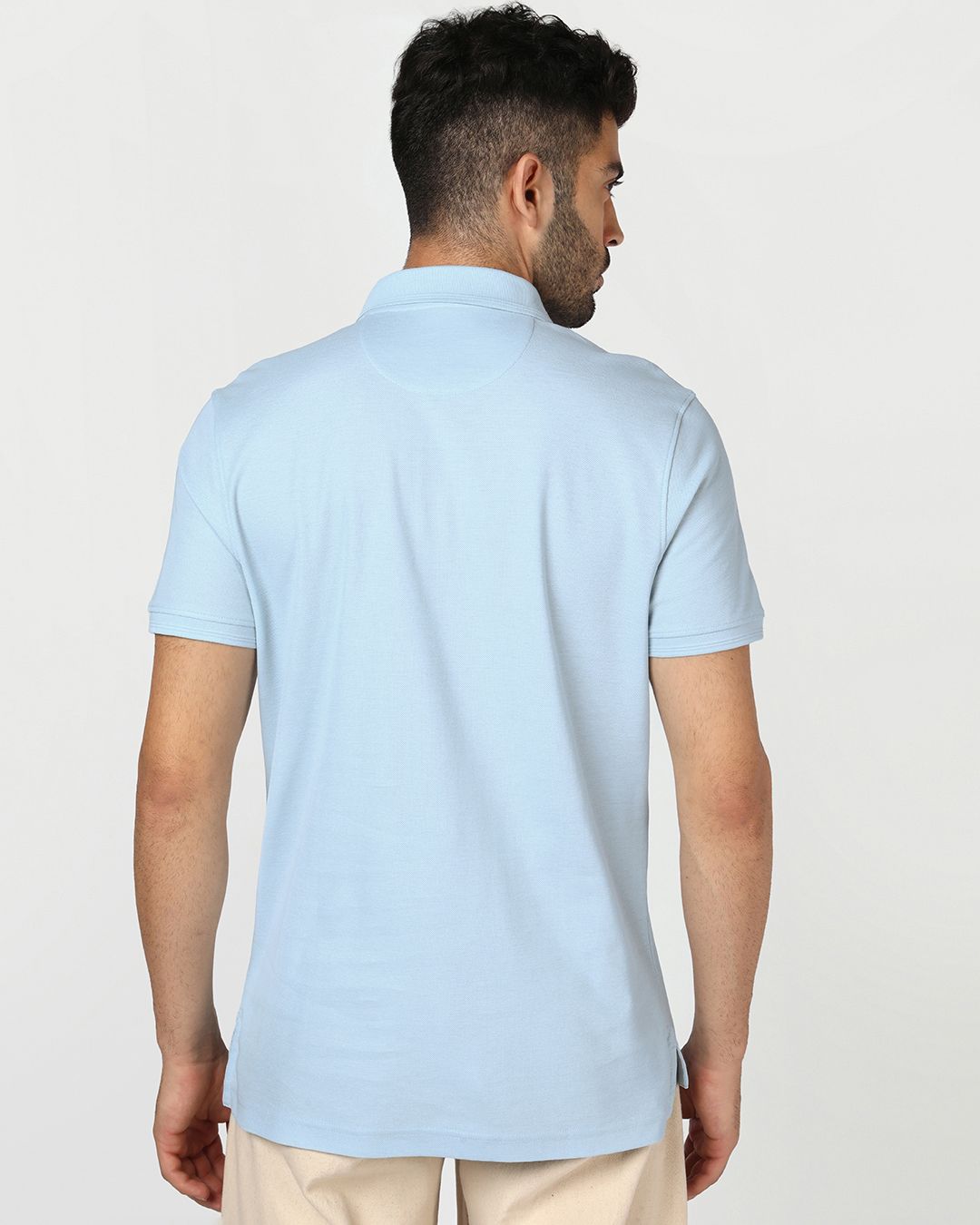 Men's Blue Textured Mercerized Polo T-shirt Morrislane
