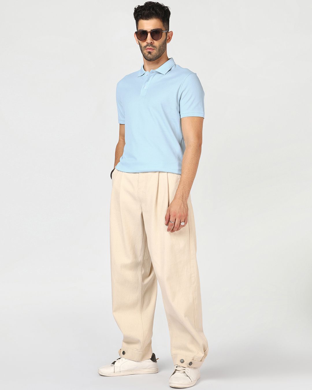 Men's Blue Textured Mercerized Polo T-shirt Morrislane