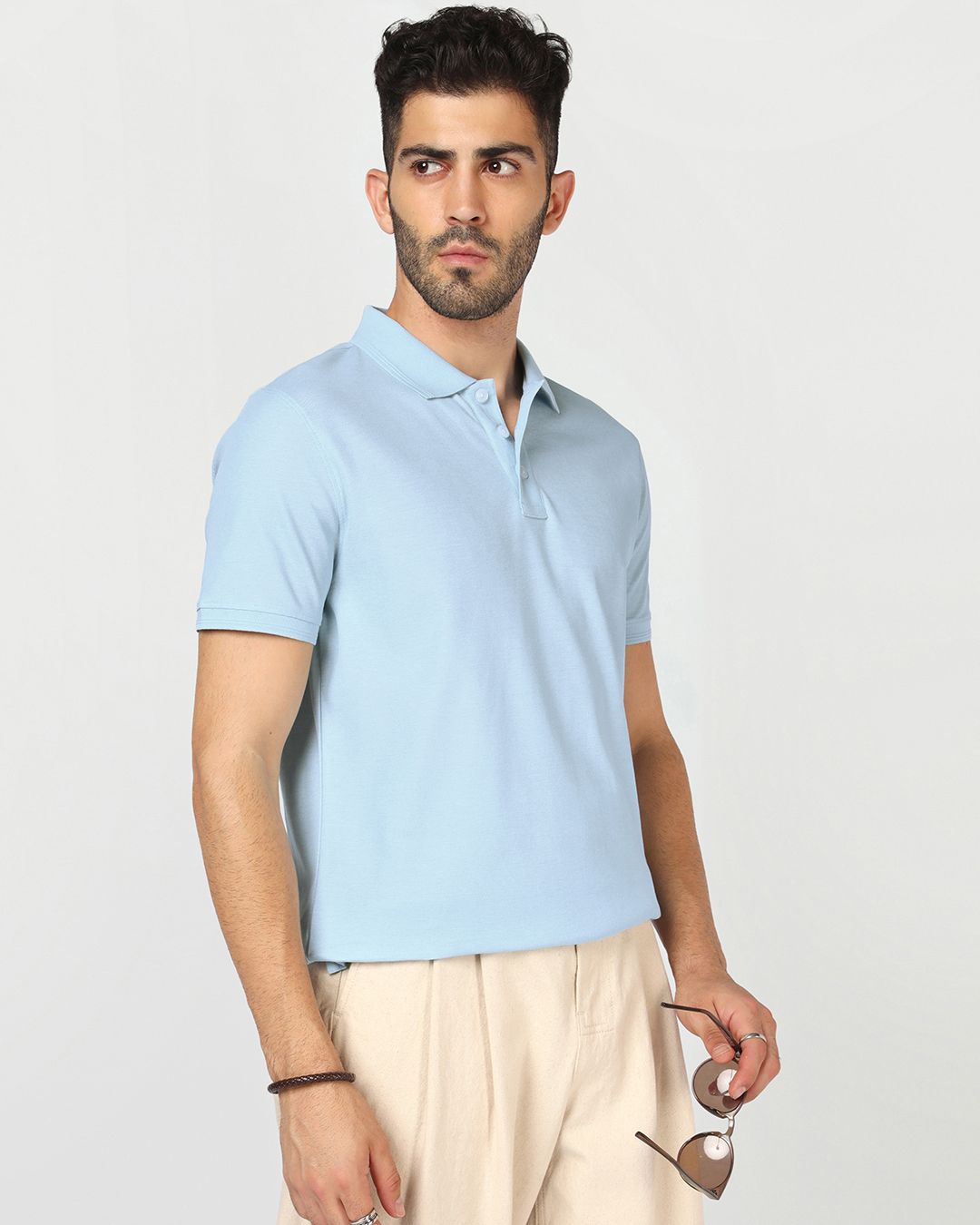 Men's Blue Textured Mercerized Polo T-shirt Morrislane