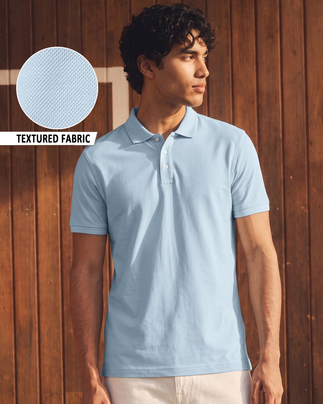 Men's Blue Textured Mercerized Polo T-shirt Morrislane