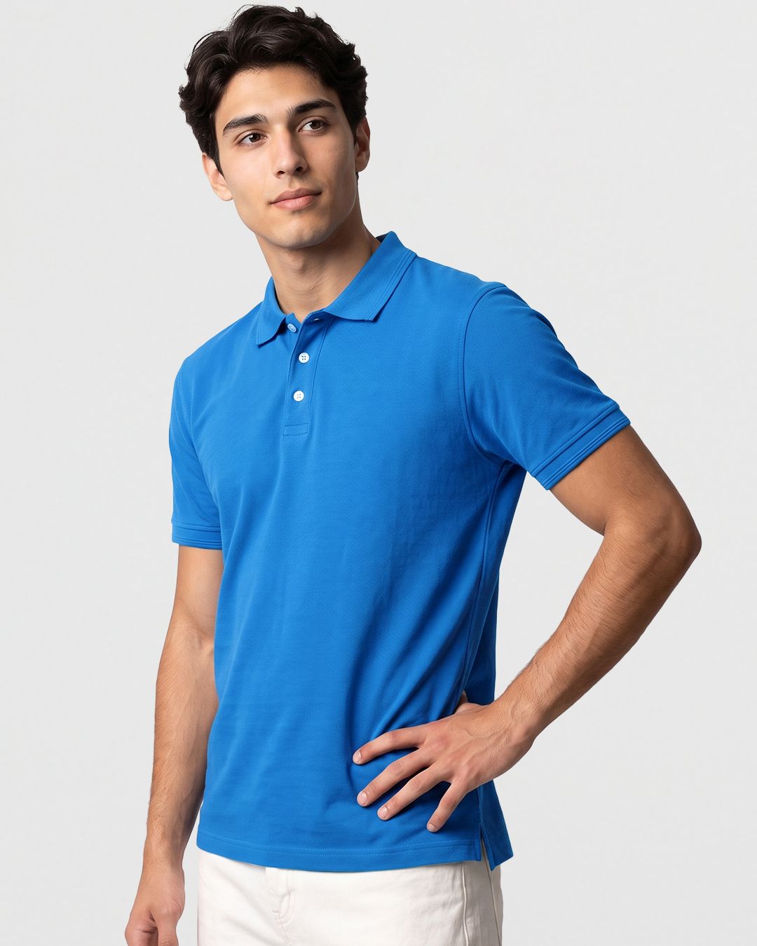 Men's Blue Textured Mercerized Polo T-shirt Morrislane