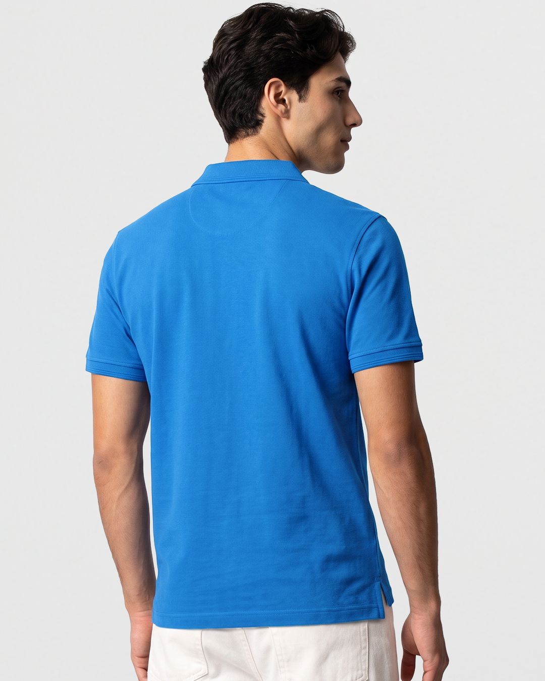 Men's Blue Textured Mercerized Polo T-shirt Morrislane