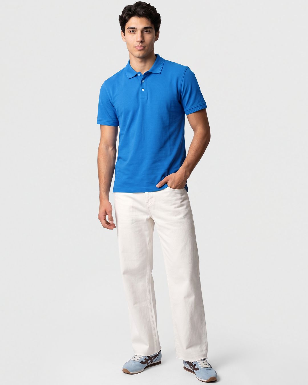 Men's Blue Textured Mercerized Polo T-shirt Morrislane