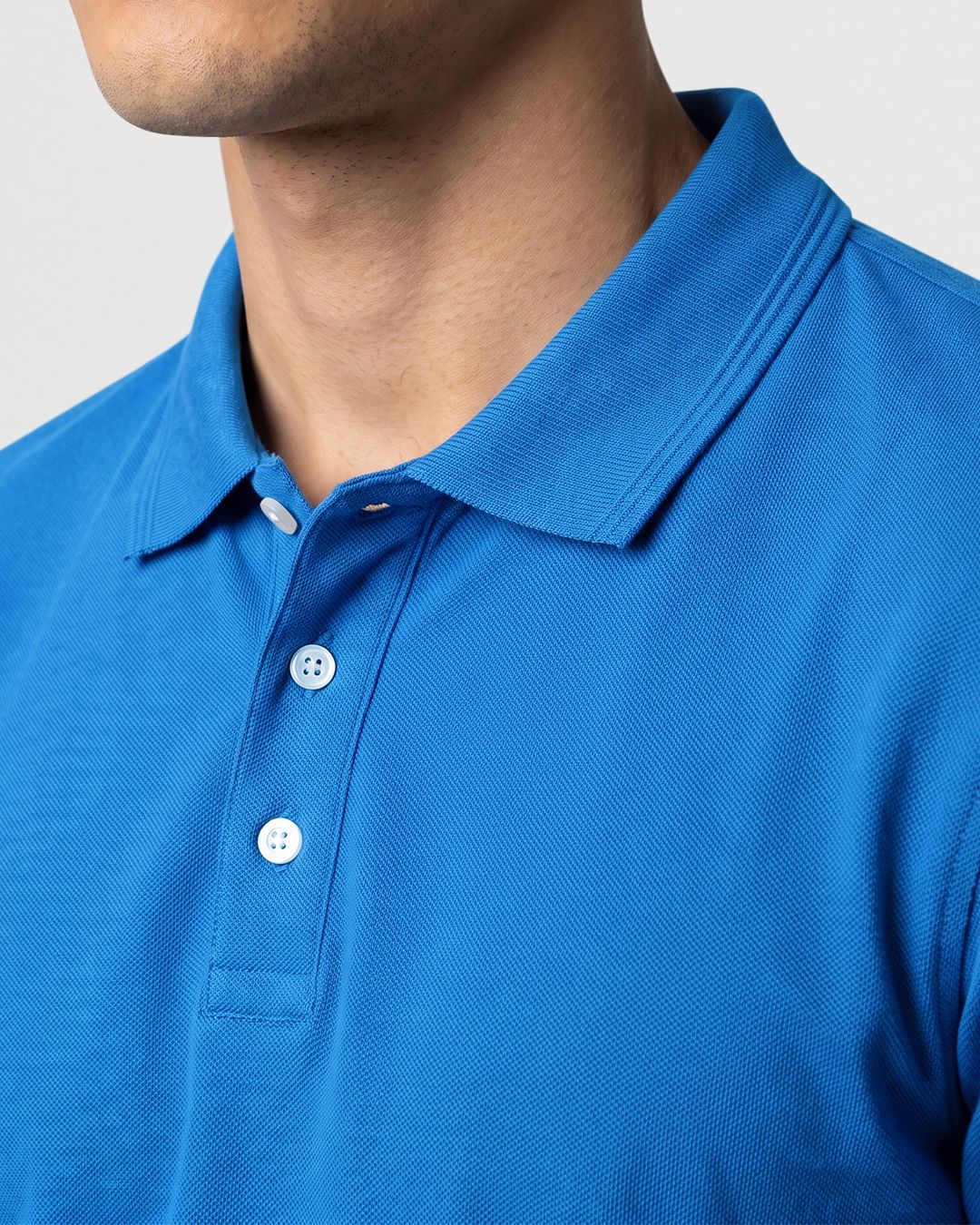Men's Blue Textured Mercerized Polo T-shirt Morrislane
