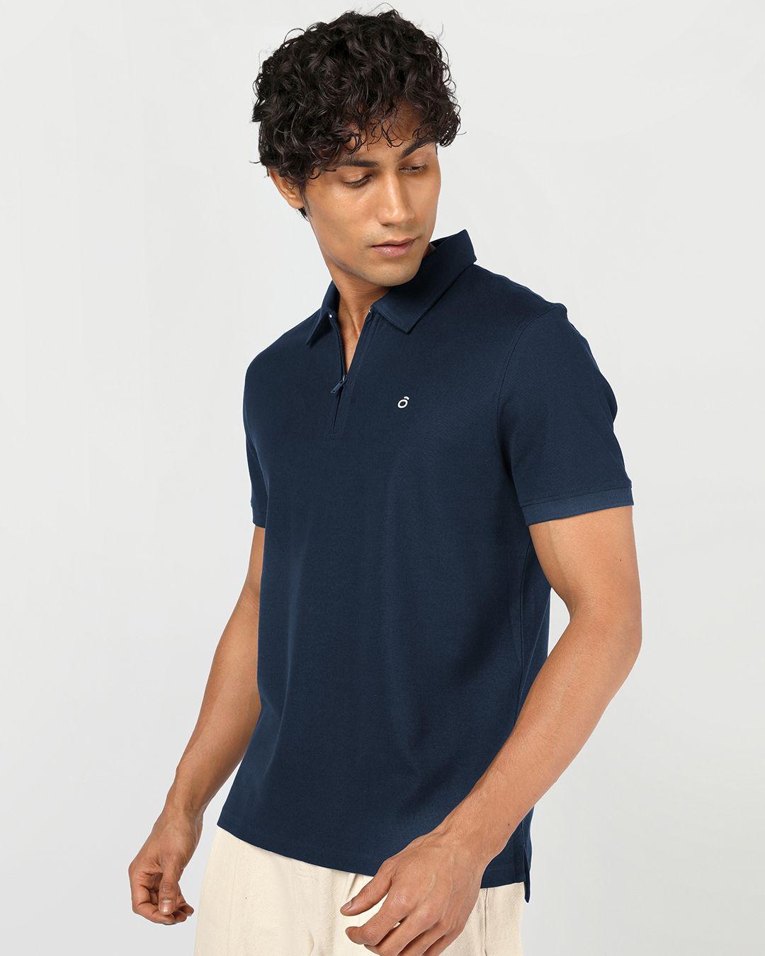 Men's Blue Textured Mercerized Polo T-shirt Morrislane