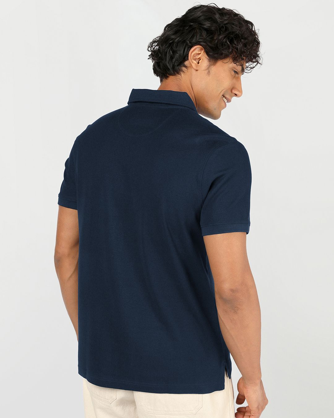 Men's Blue Textured Mercerized Polo T-shirt Morrislane