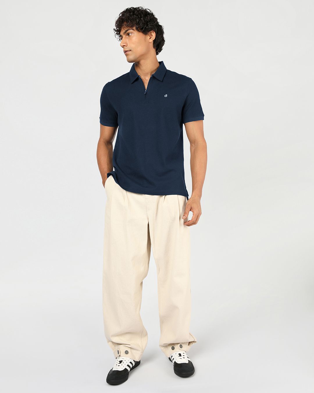 Men's Blue Textured Mercerized Polo T-shirt Morrislane