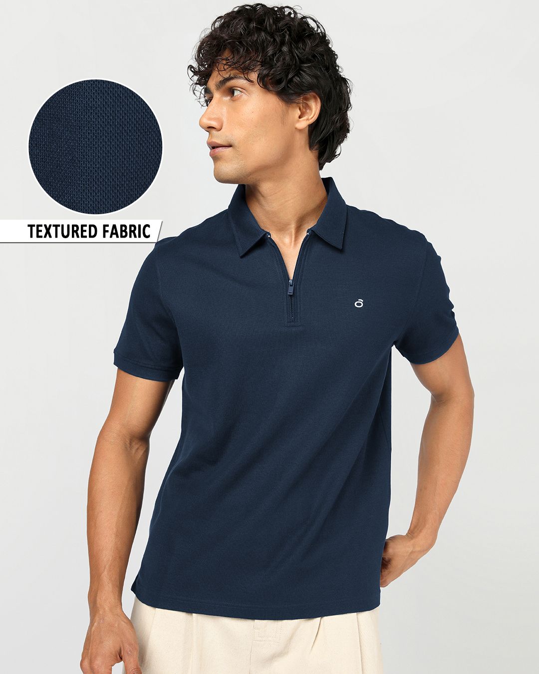 Men's Blue Textured Mercerized Polo T-shirt Morrislane